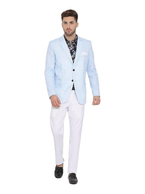 hangup blue & white regular fit three piece suit