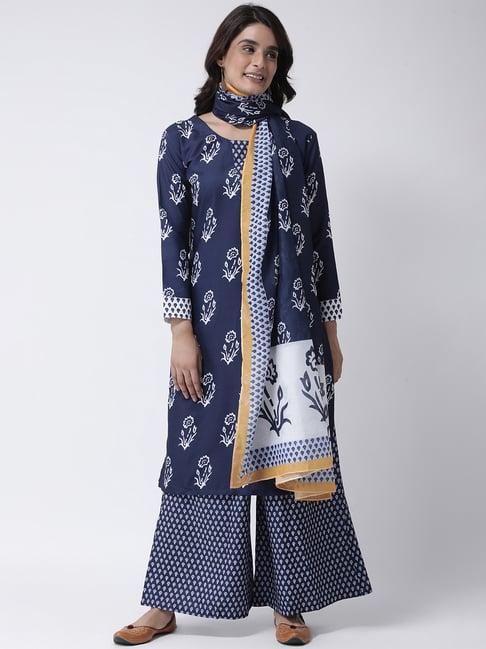 hangup blue printed kurta with palazzo & dupatta