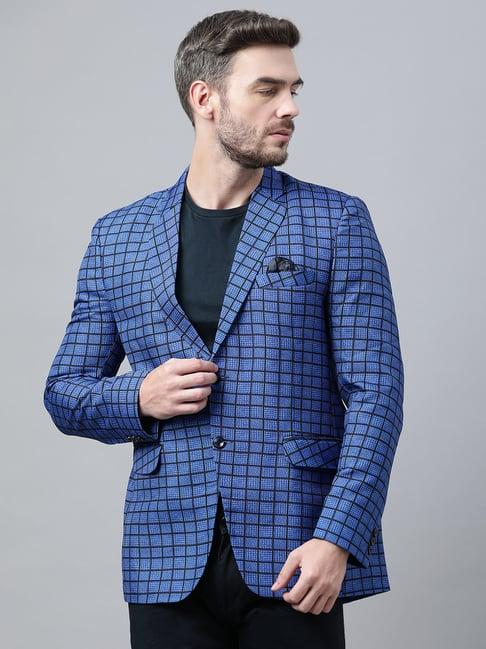 hangup blue regular fit checkered blazer