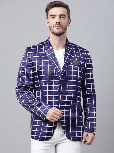 hangup blue regular fit checkered blazer