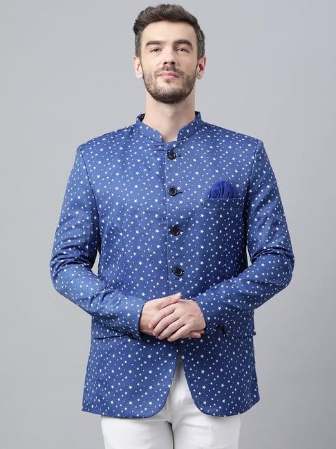 hangup blue regular fit printed blazer