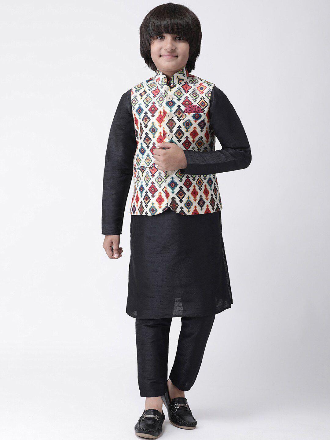 hangup boys multicoloured & black solid kurta with pyjamas