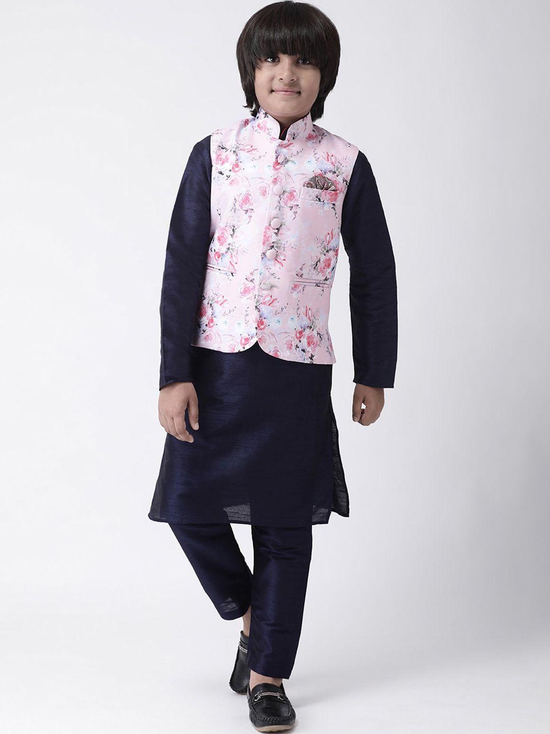 hangup boys multicoloured solid kurta with pyjamas & nehru jacket