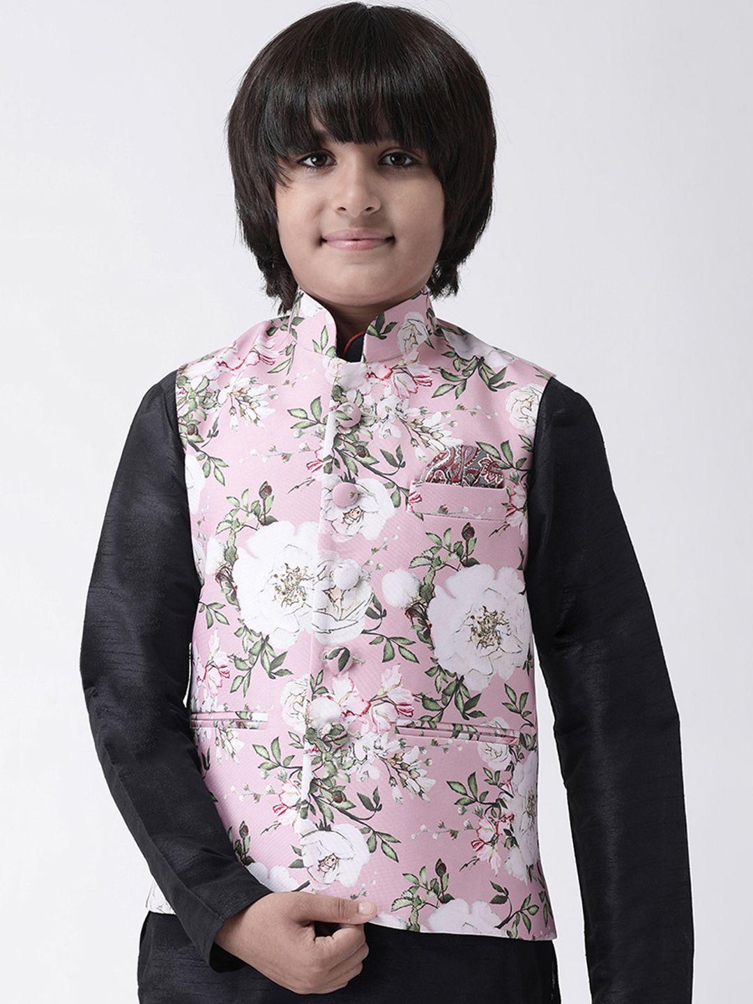 hangup boys pink & white floral printed nehru jacket