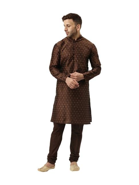 hangup brown jacquard kurta set