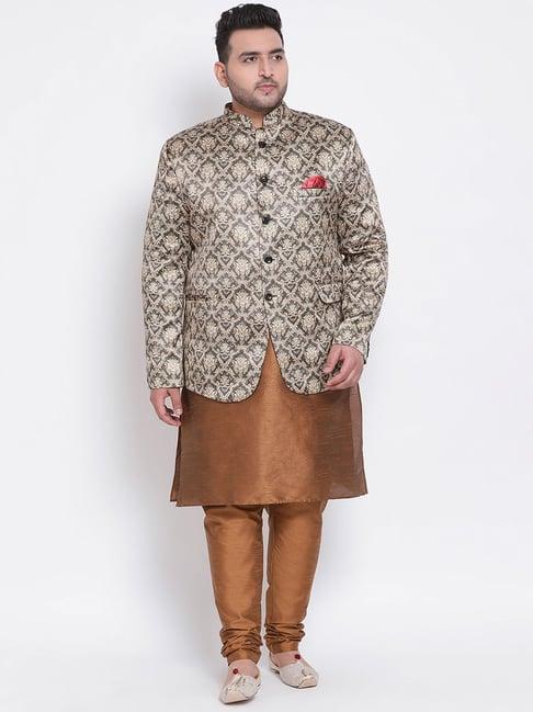 hangup brown regular fit kurta bottom & jacket set