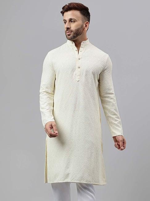 hangup cream regular fit embroidered kurta