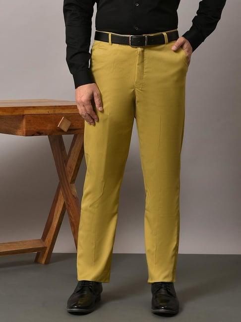 hangup dark yellow regular fit flat front trousers