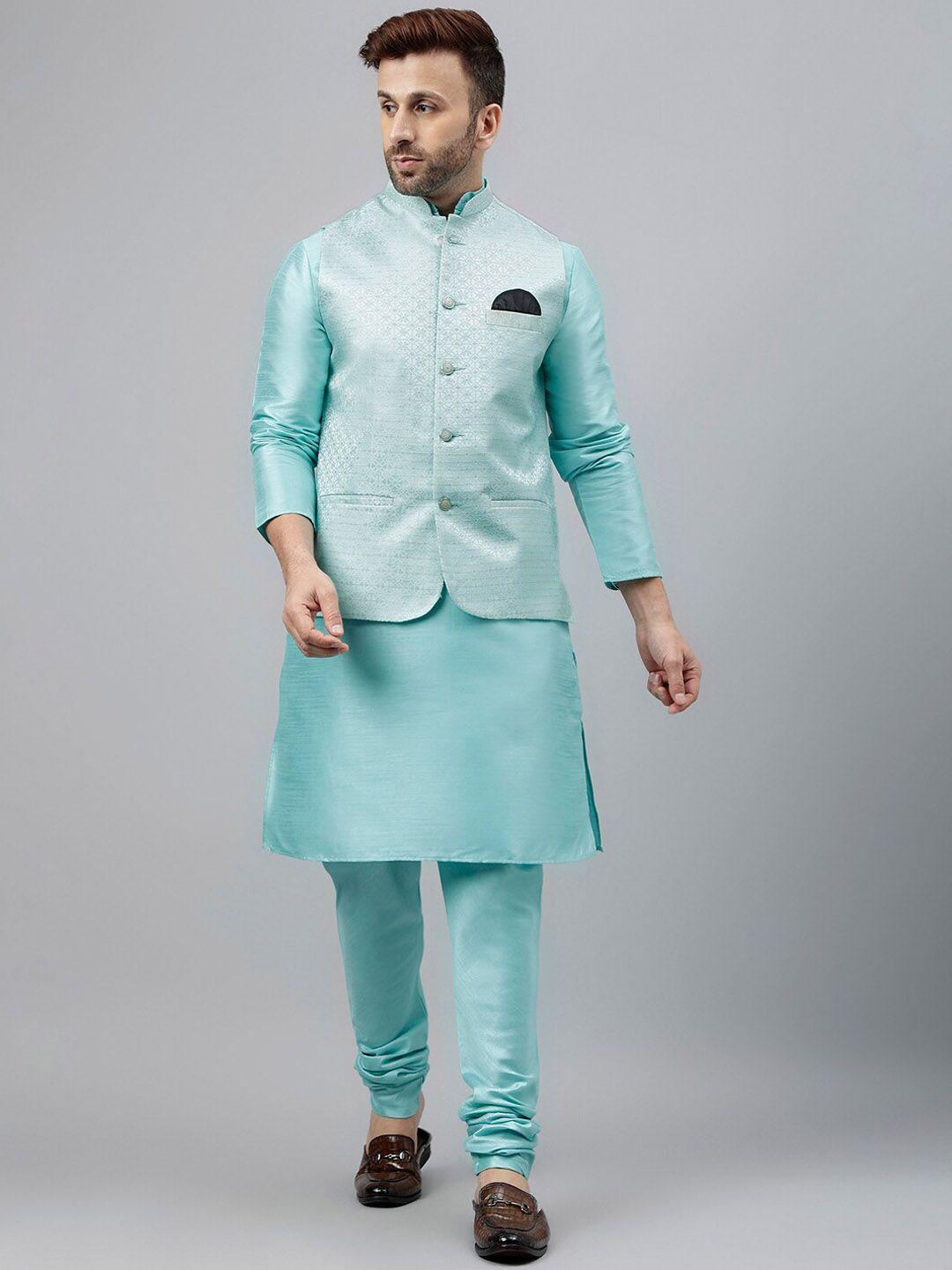 hangup ethnic motifs mandarin collar dupion silk kurta with pyjama