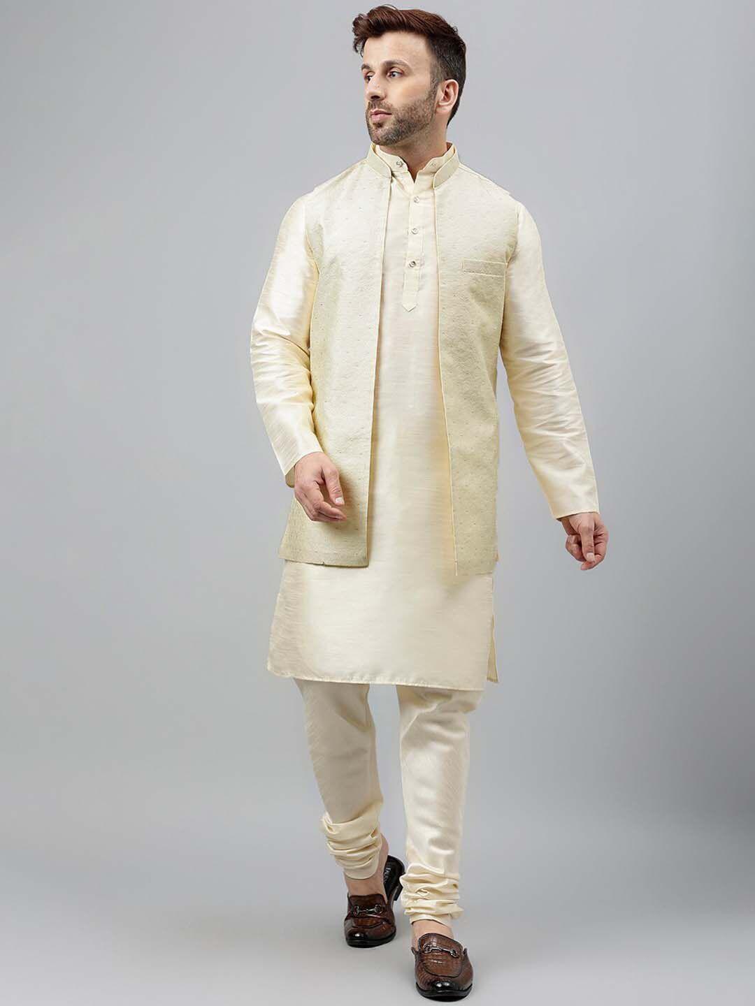 hangup ethnic motifs mandarin collar dupion silk kurta with pyjama