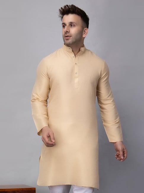 hangup fawn regular fit jacquard mandarin collar kurta