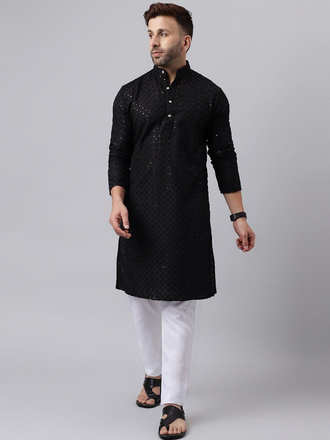 hangup geometric embroidered sequinned kurta with pyjamas