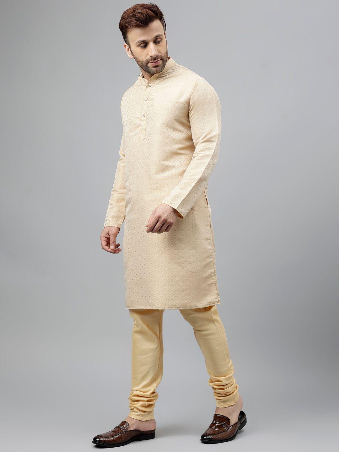 hangup geometric woven design mandarin collar kurta with churidar