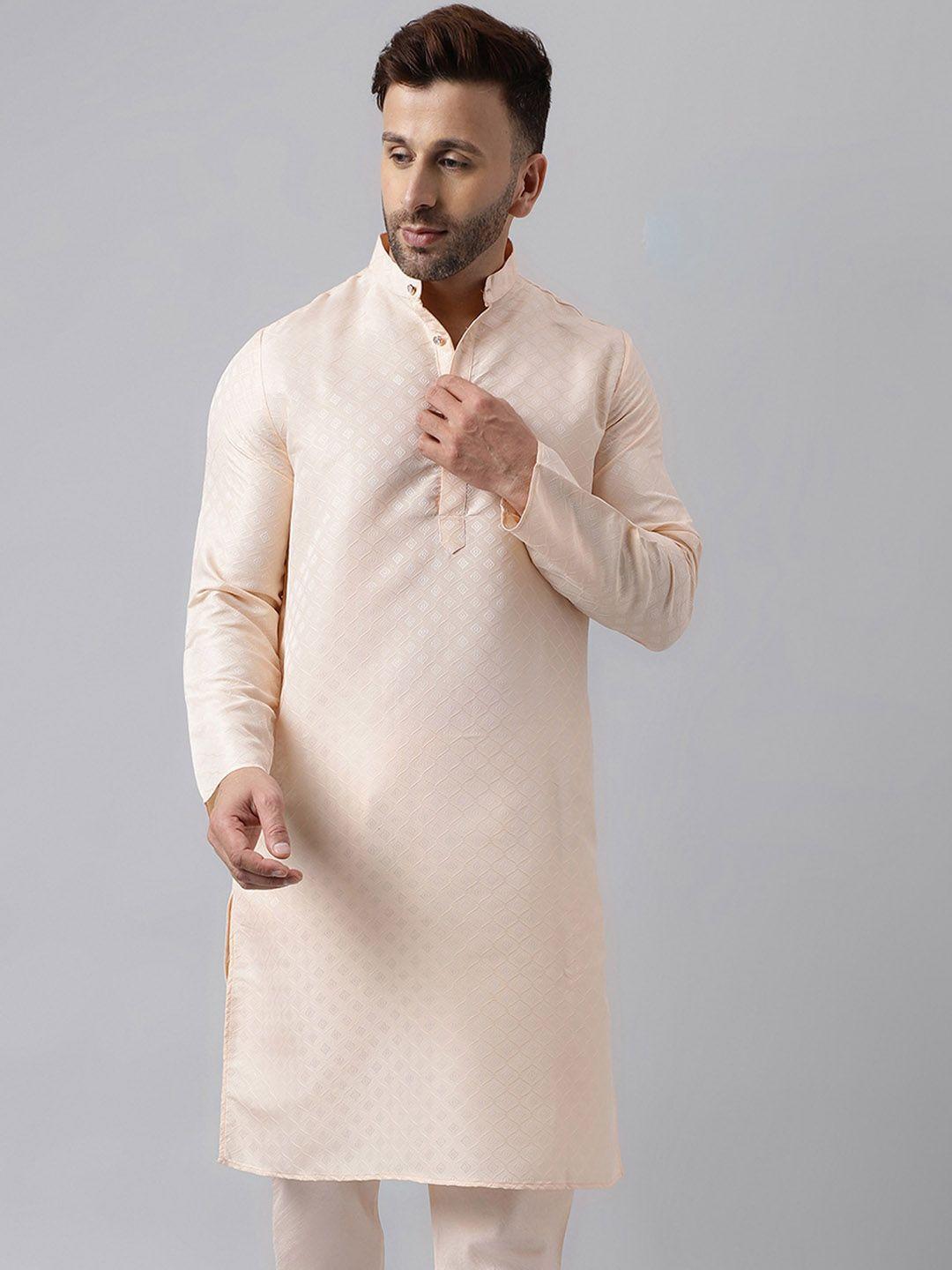 hangup geometric woven design mandarin collar straight kurta