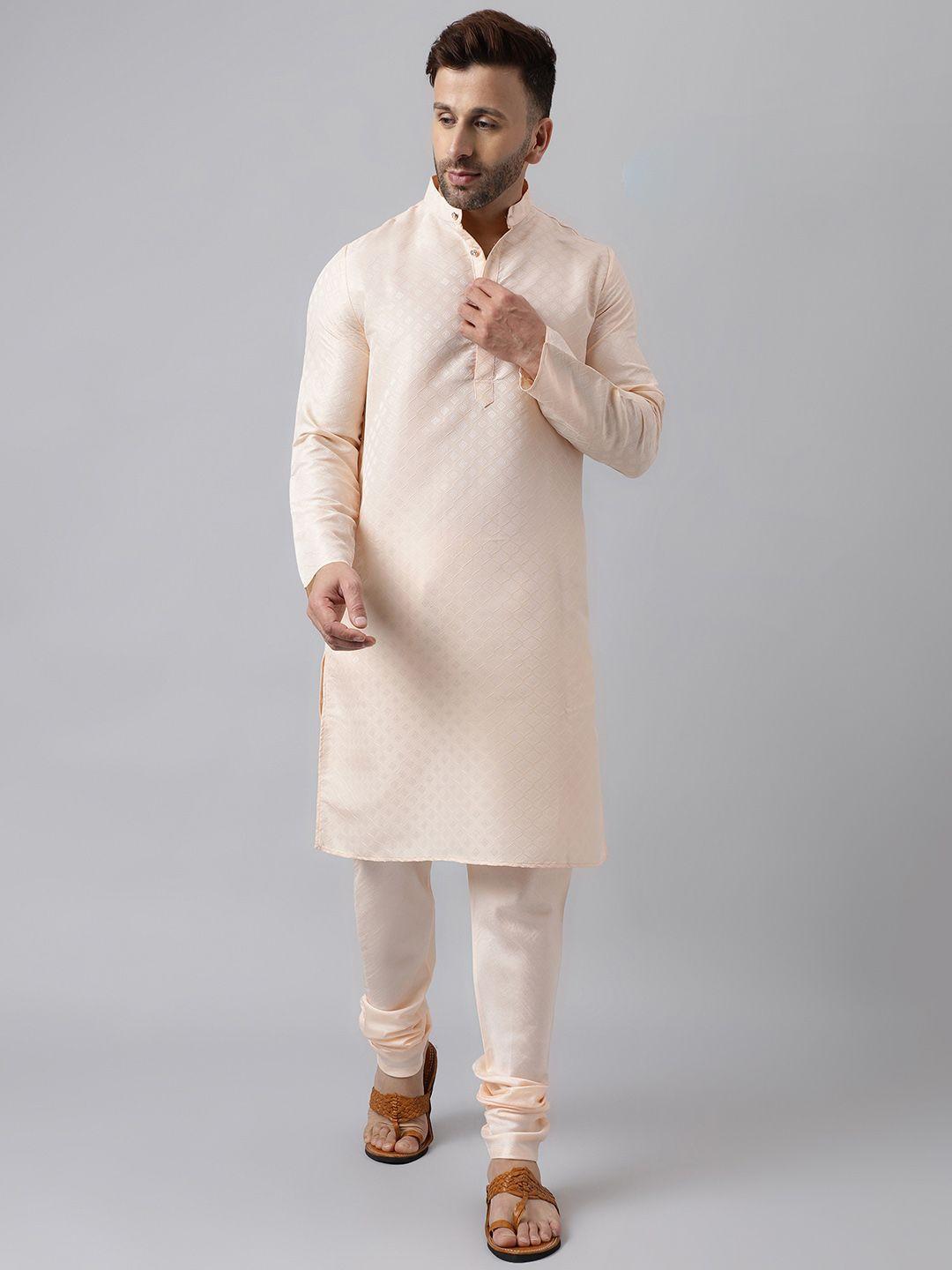 hangup geometric woven design straight kurta with pyjamas