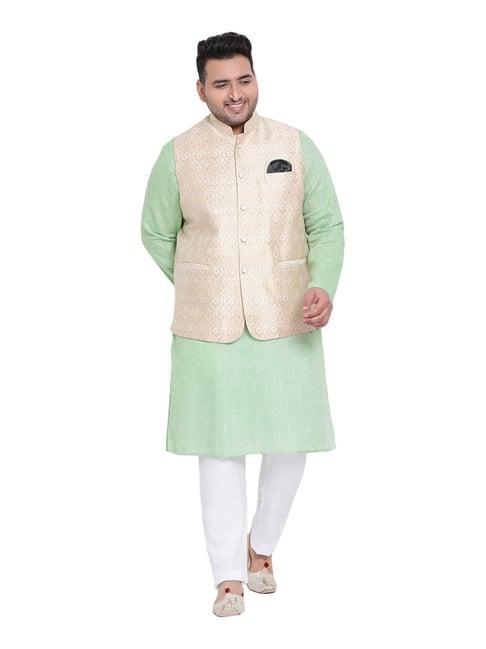 hangup green & gold regular fit kurta bottom & jacket set