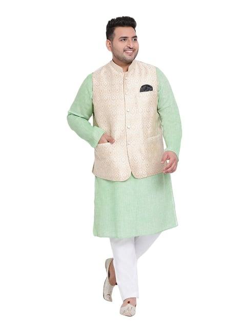 hangup green & gold regular fit kurta bottom & jacket set