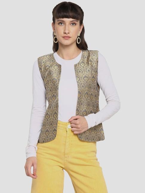 hangup green & grey embroidered ethnic jacket