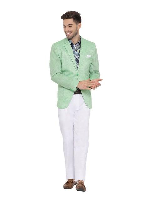 hangup green & white slub three piece suit