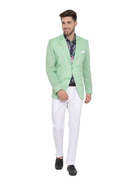 hangup green & white slub three piece suit