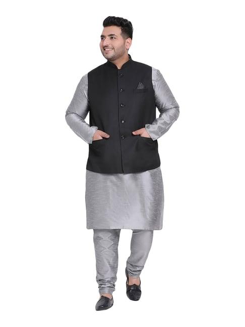 hangup grey & black regular fit kurta bottom & jacket set