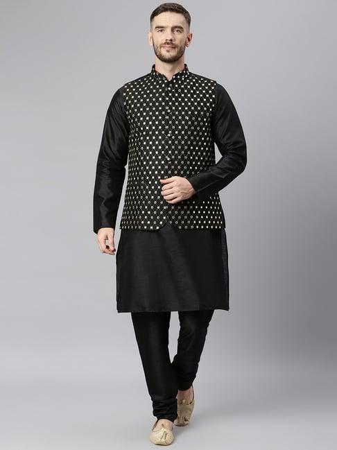 hangup jet black regular fit full sleeves kurta set