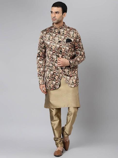 hangup khaki printed regular fit kurta set