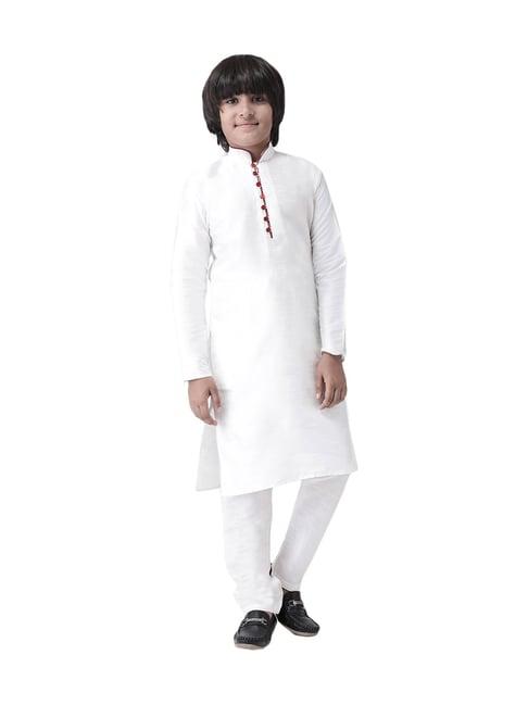 hangup kids white regular fit kurta & pyjamas