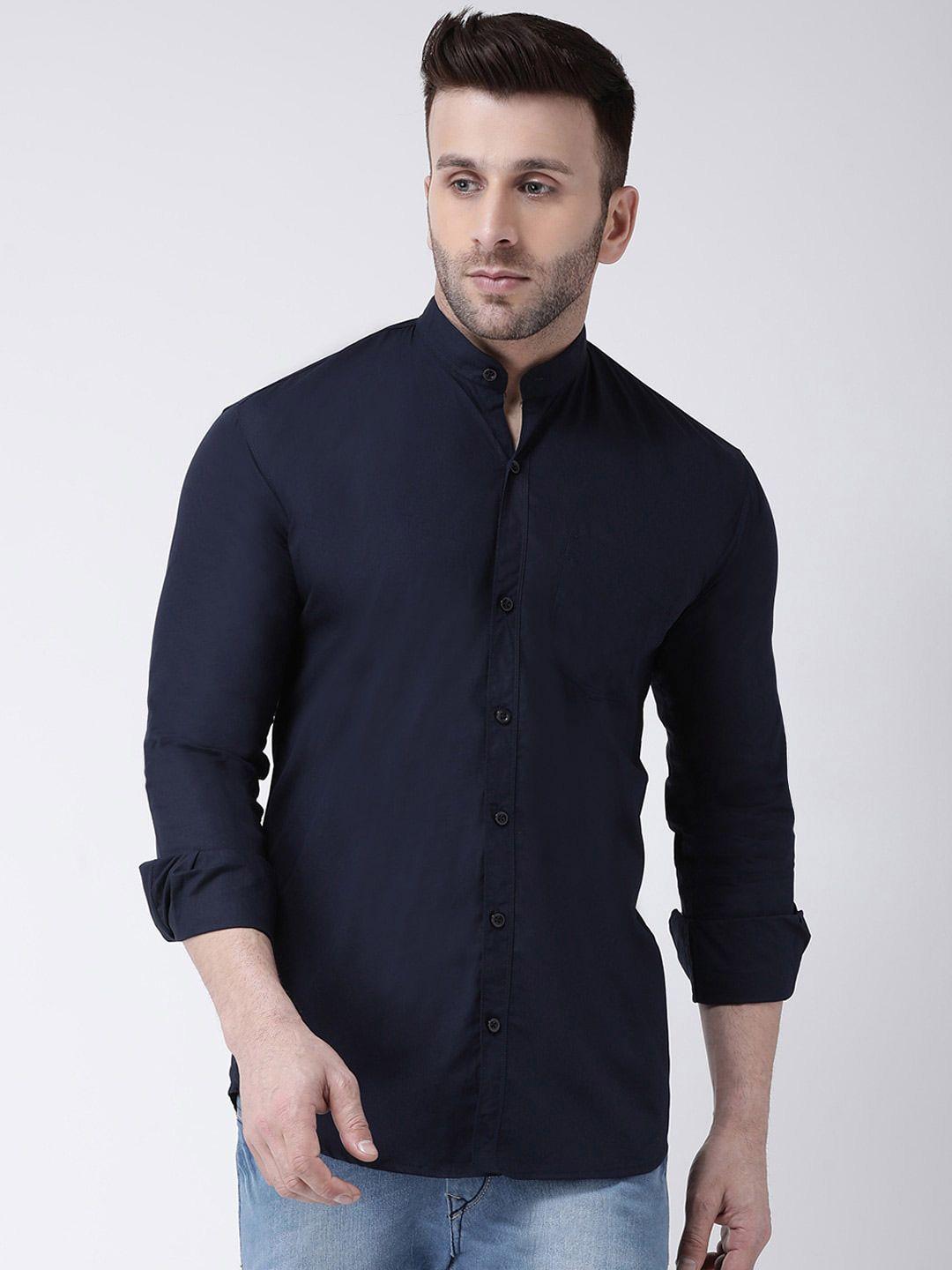 hangup mandarin collar slim fit cotton casual shirt