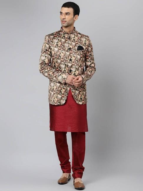 hangup maroon full sleeves printed kurta set