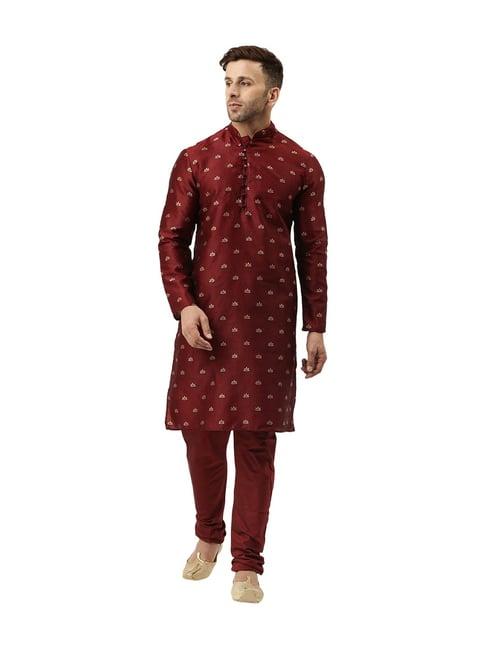 hangup maroon jacquard kurta set