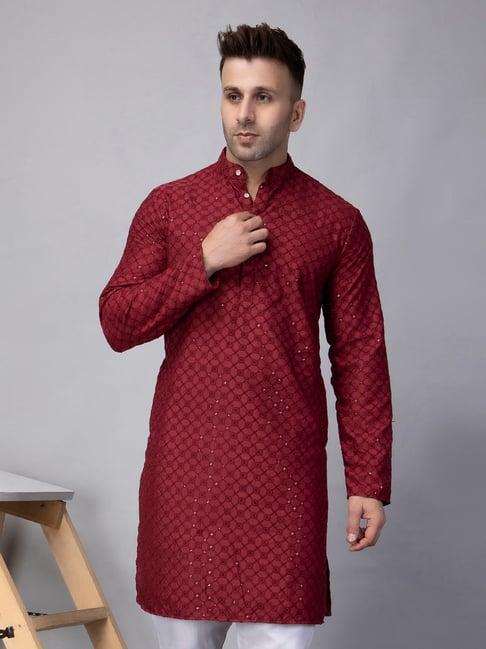 hangup maroon regular fit embroidered kurta