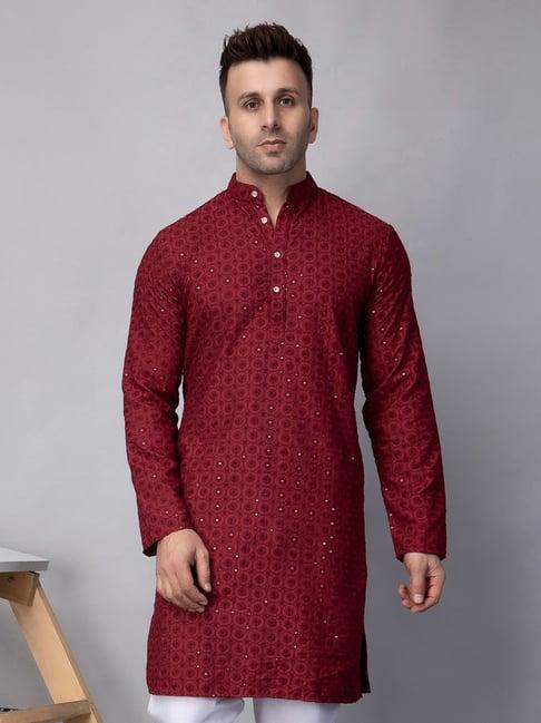 hangup maroon regular fit embroidered kurta