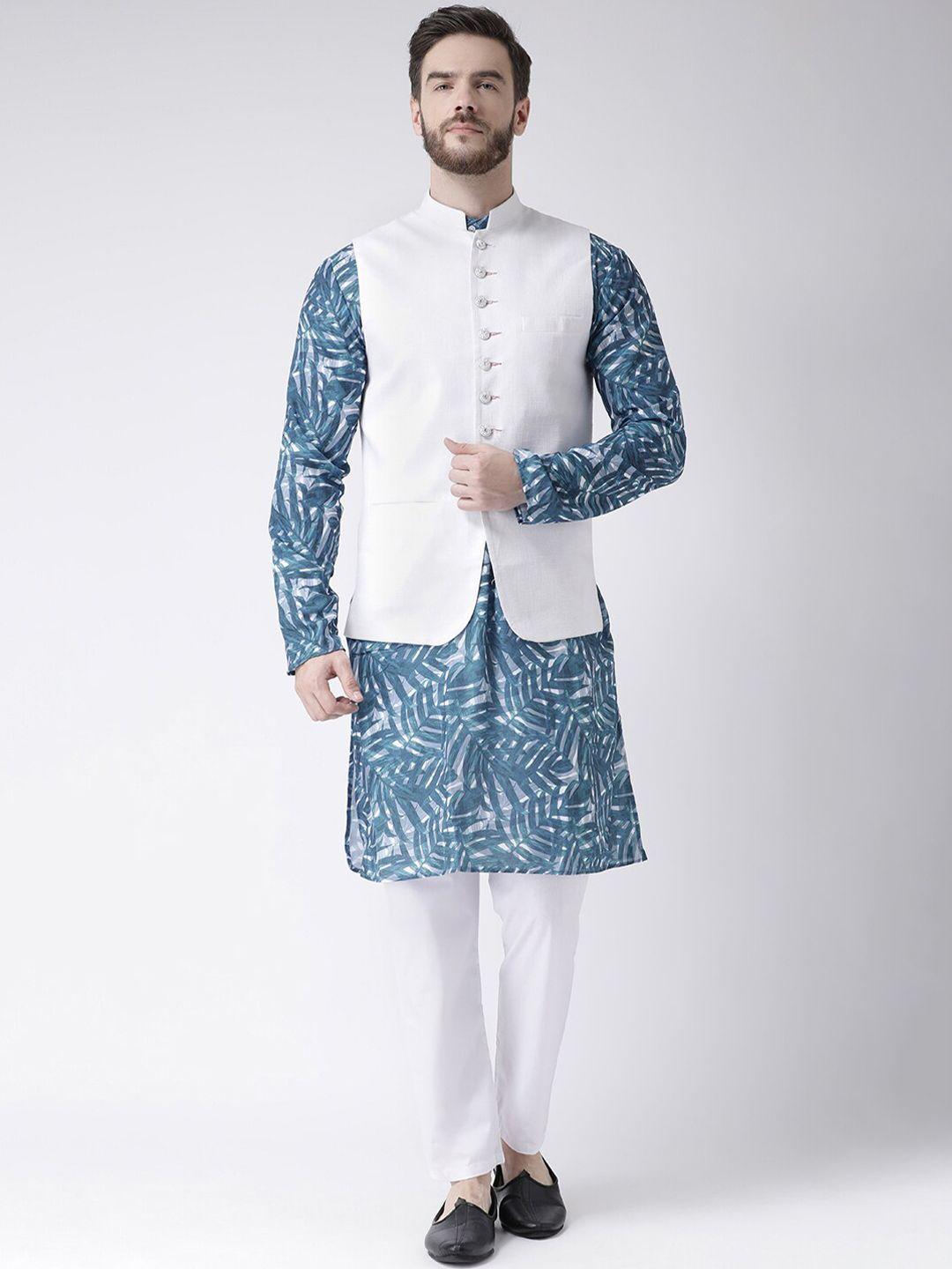 hangup men  floral printed pure cotton kurta with pyjamas