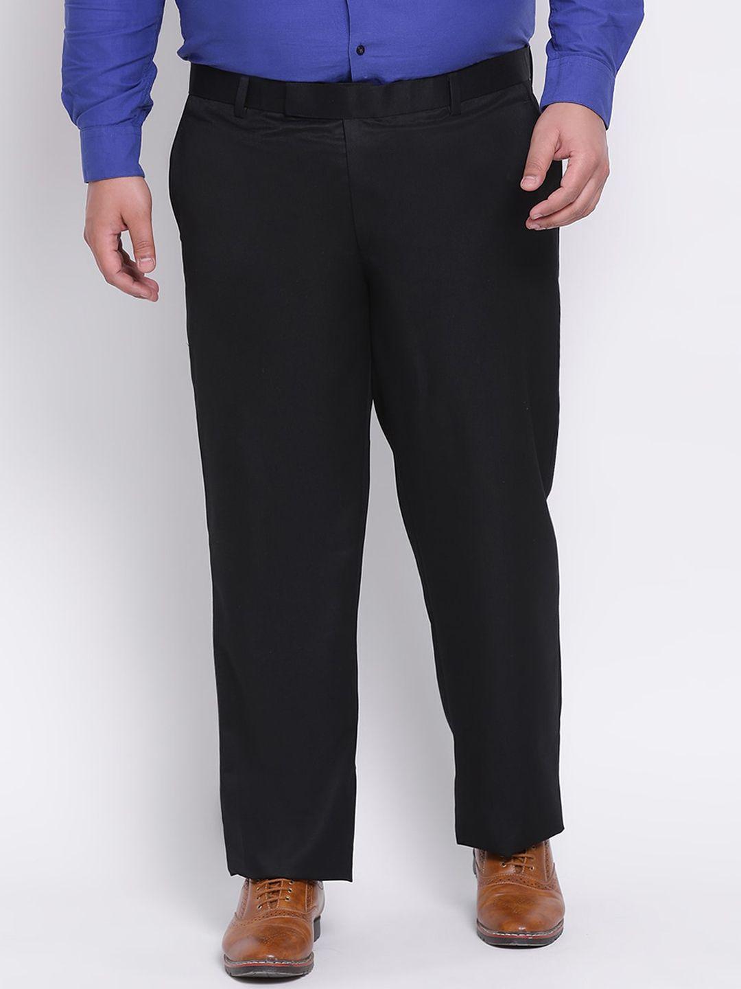 hangup men black regular fit solid formal trousers