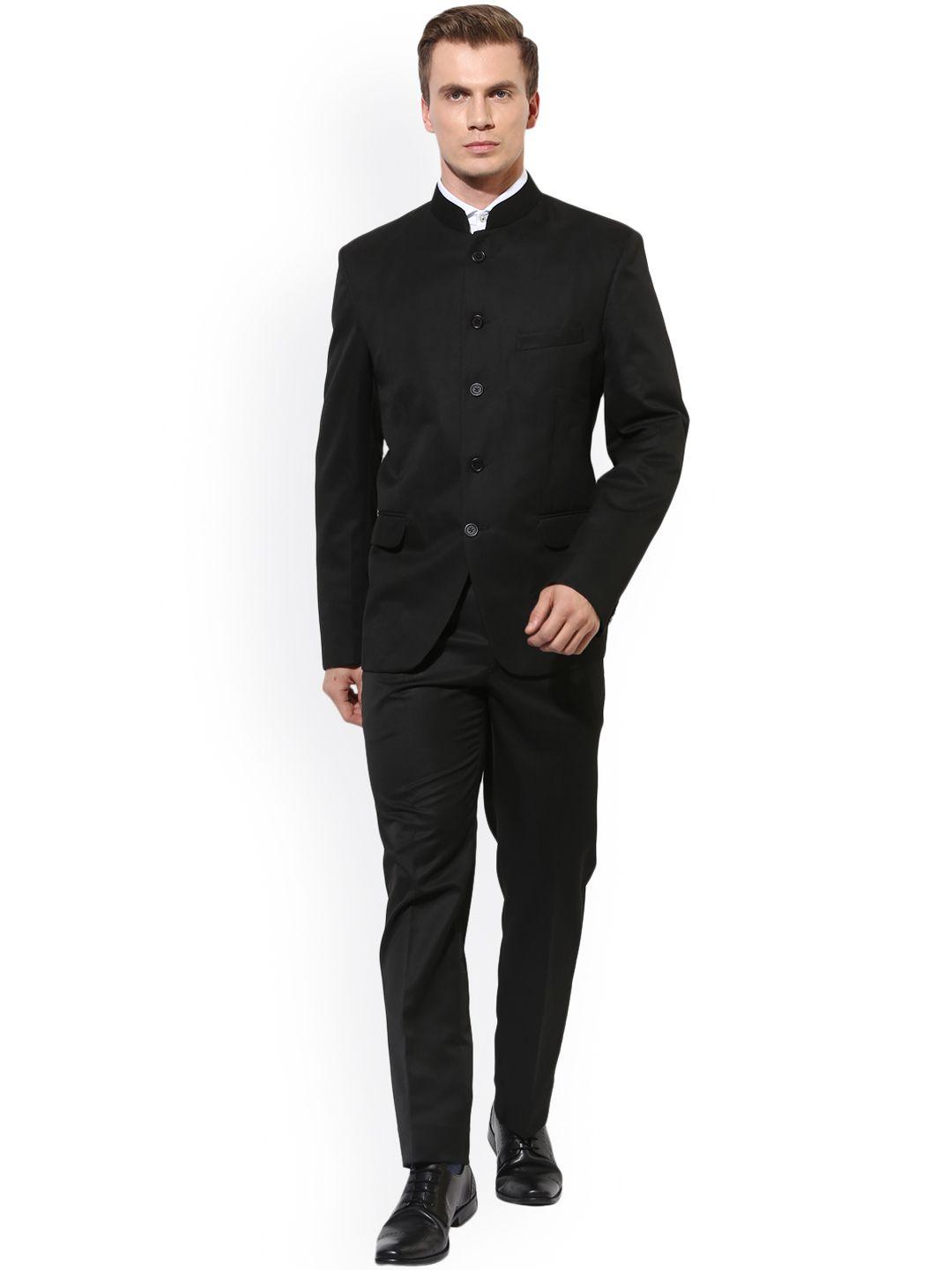 hangup men black single-breasted regular fit ethnic bandhgala suit