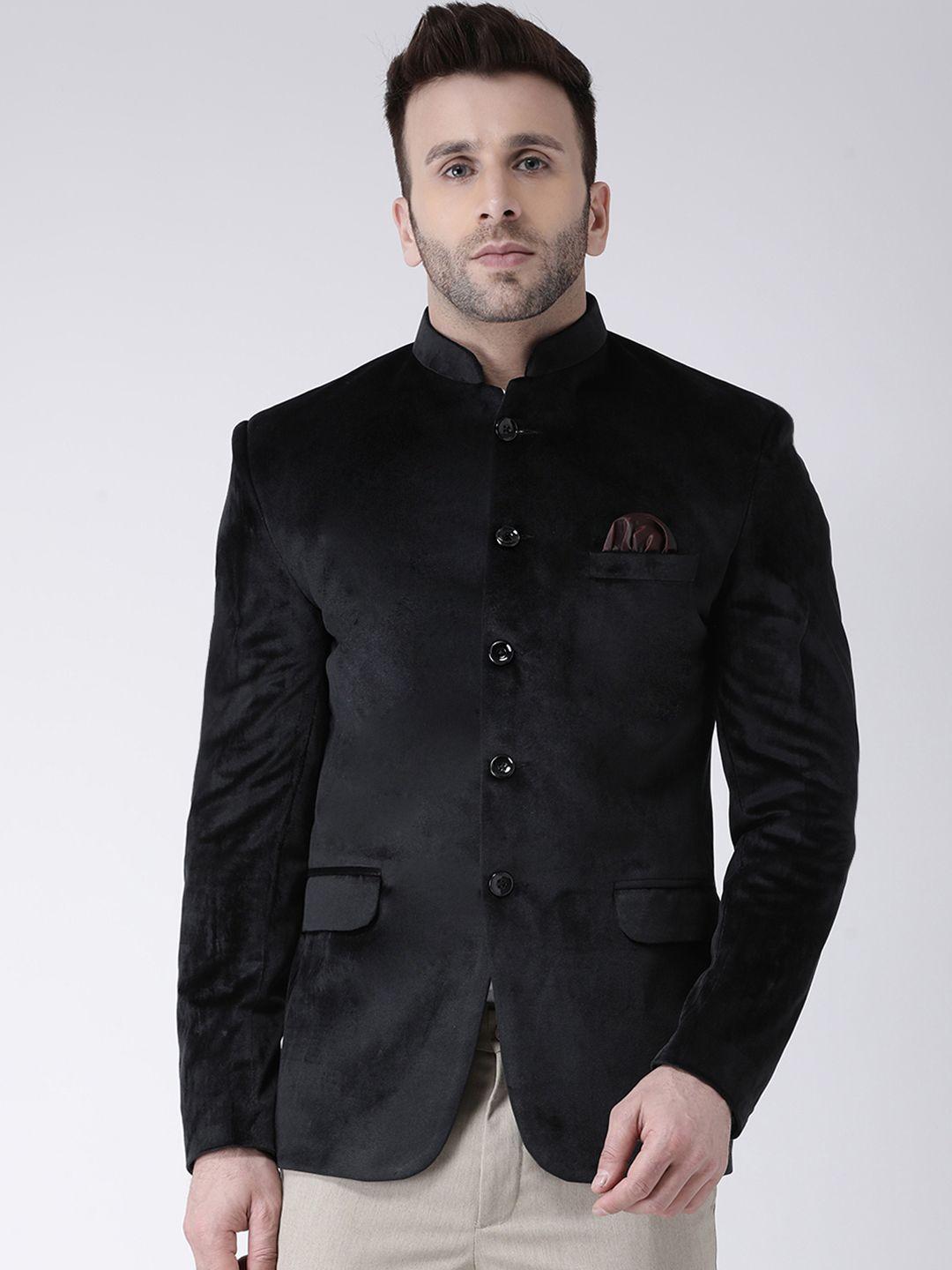 hangup men black solid bandhgala blazer