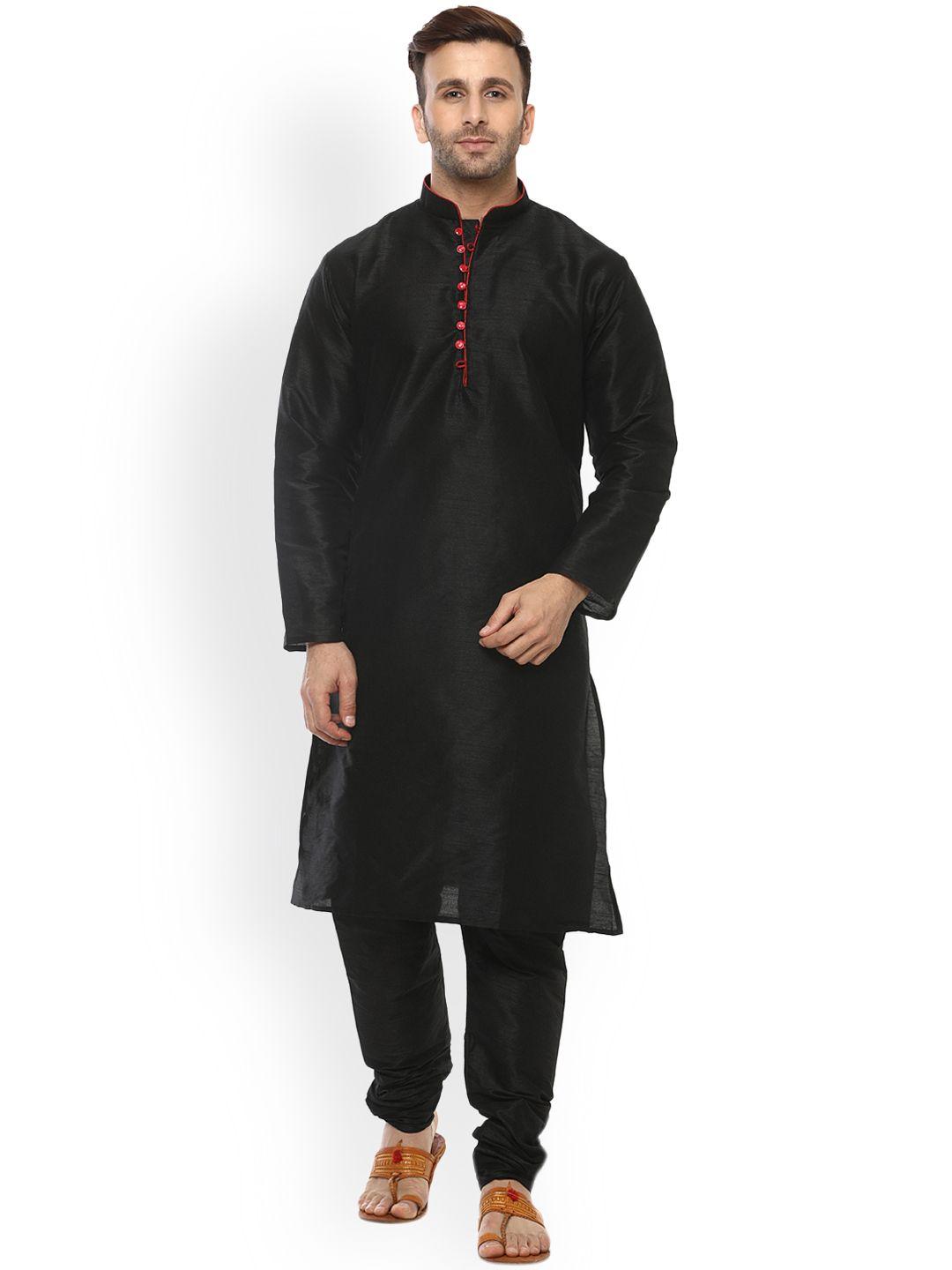 hangup men black solid kurta with churidar