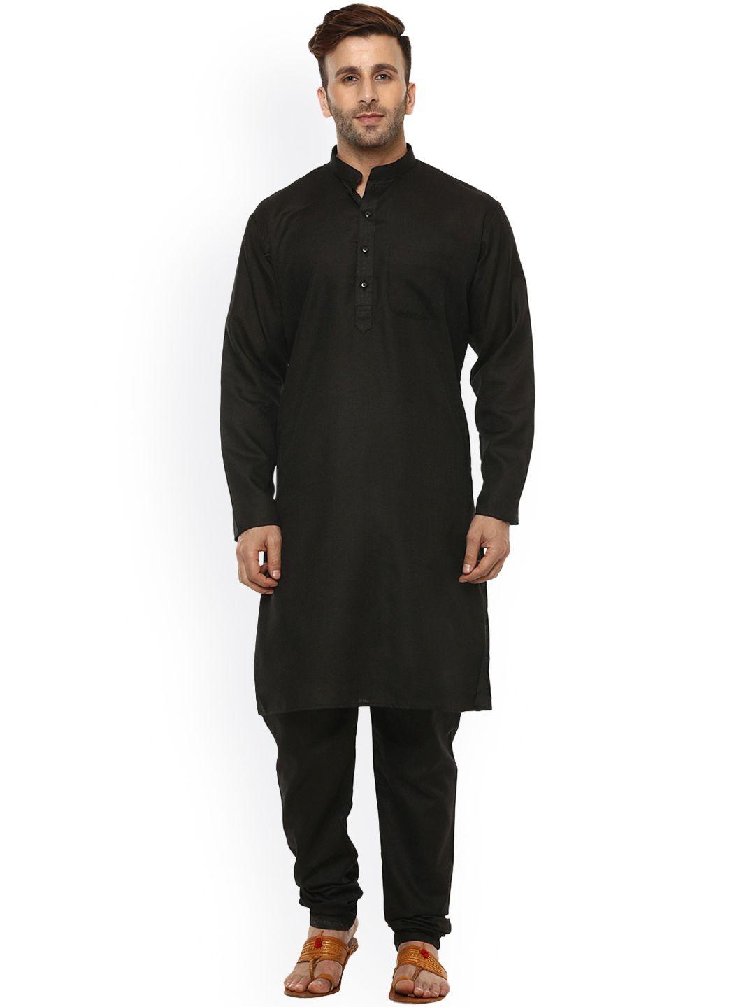 hangup men black solid kurta with salwar