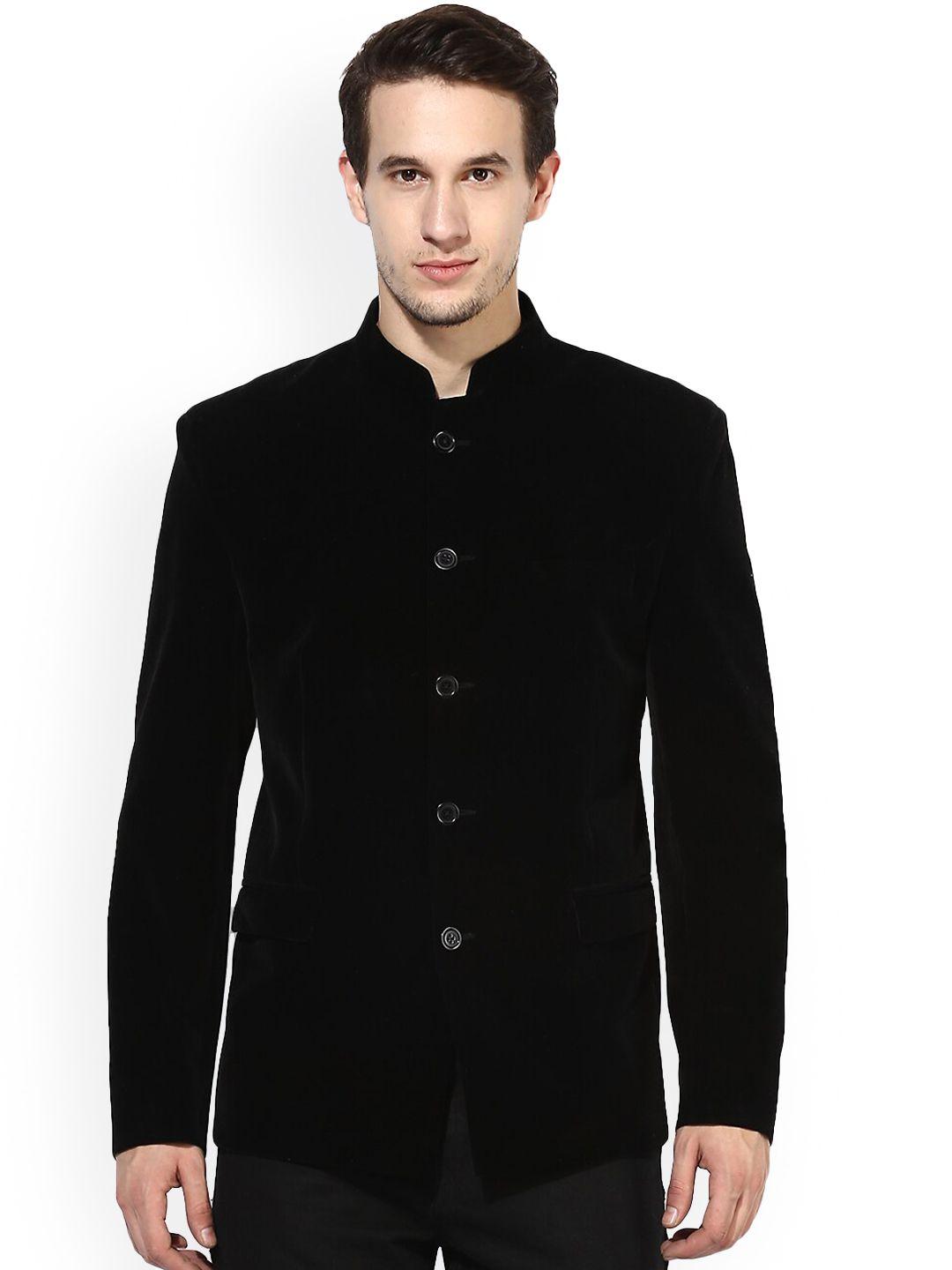 hangup men black solid single-breasted formal blazer