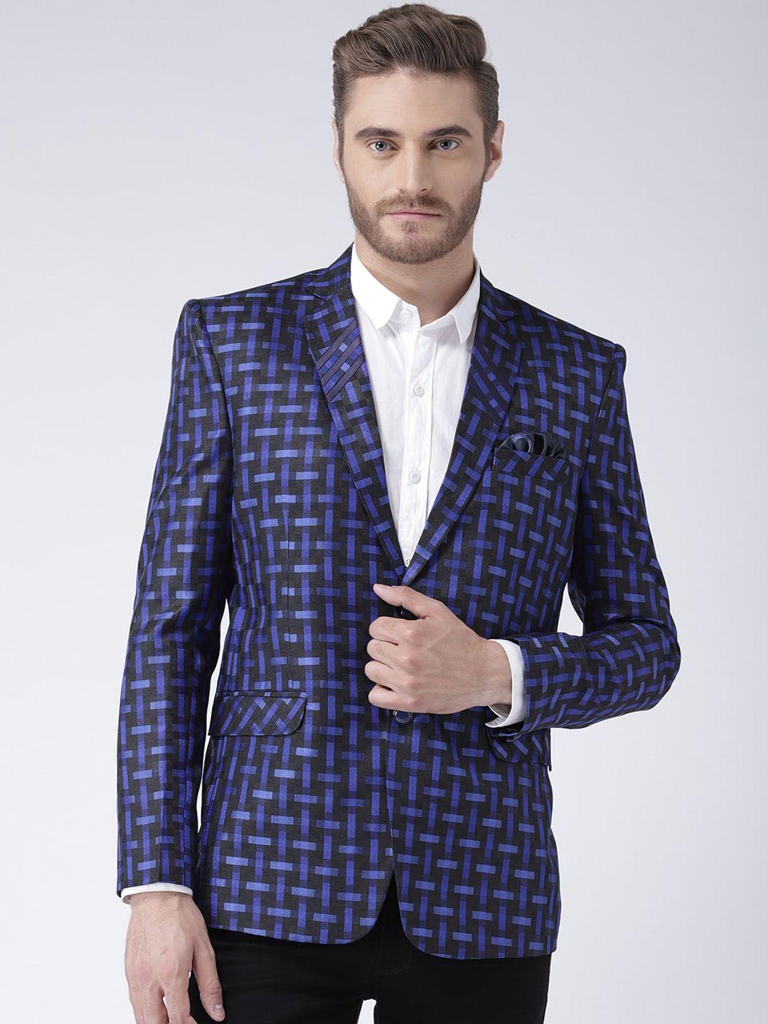 hangup men blue & black printed single-breasted blazers