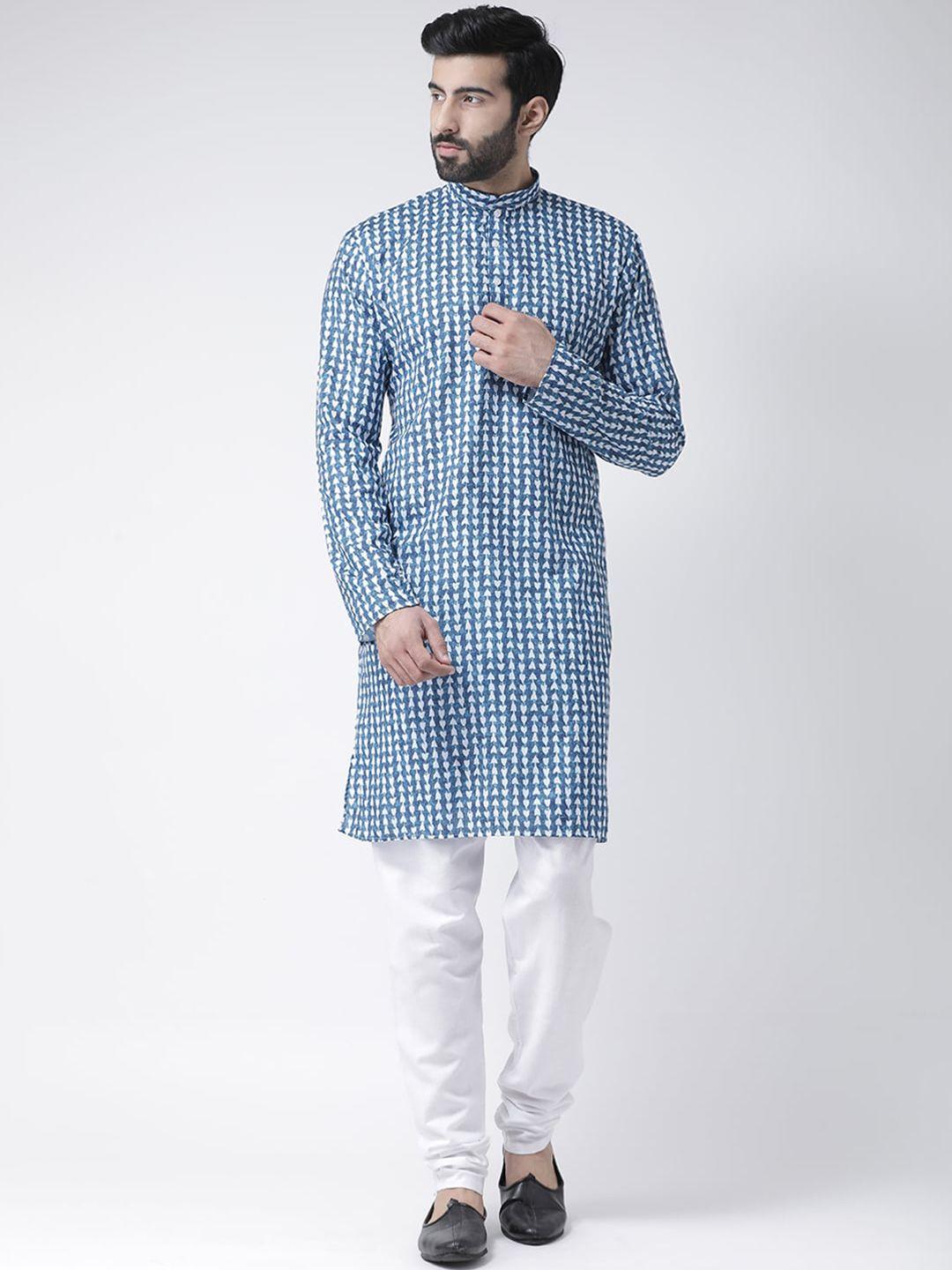 hangup men blue & white quirky printed kurta