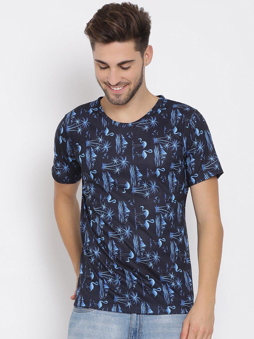 hangup men blue printed round neck t-shirt