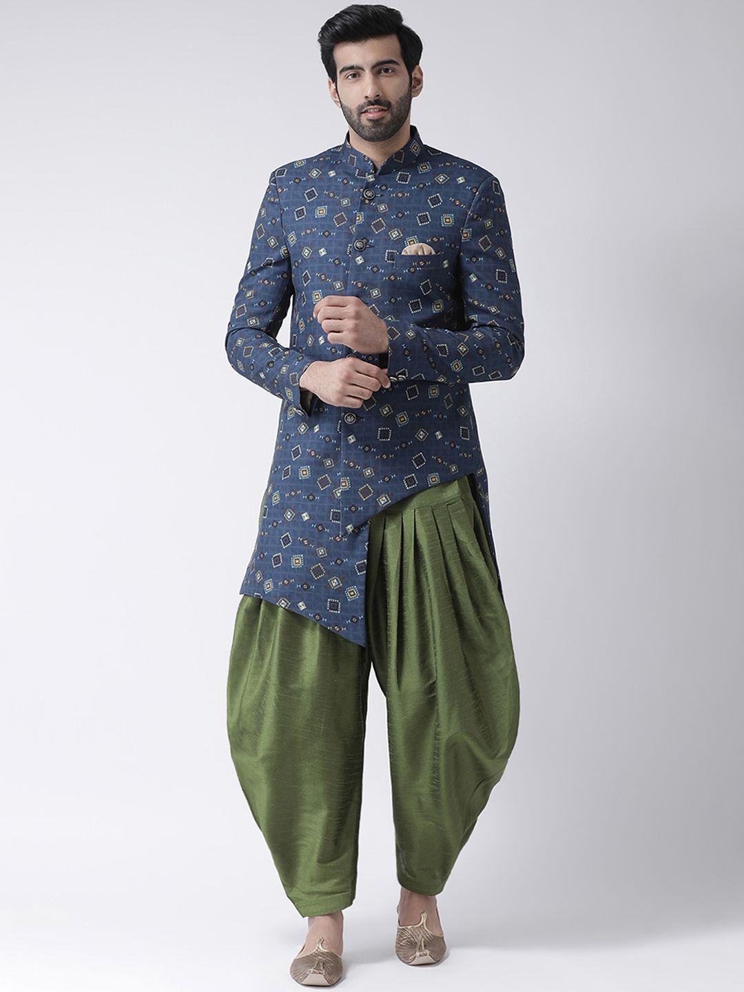 hangup men blue printed sherwani