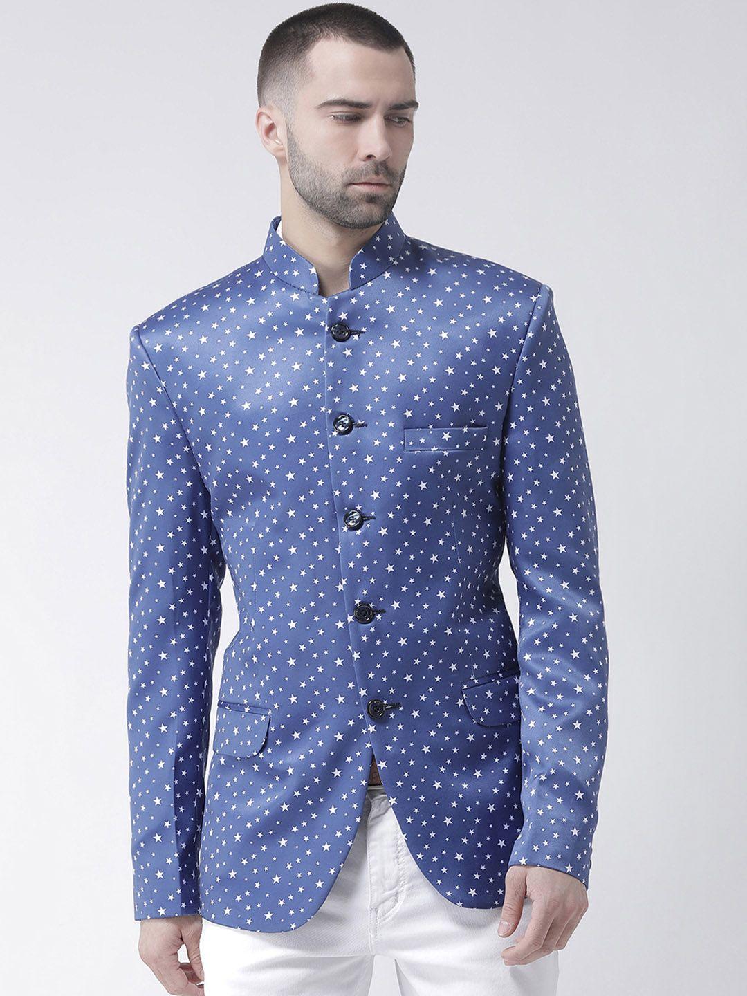 hangup men blue printed single-breasted blazer