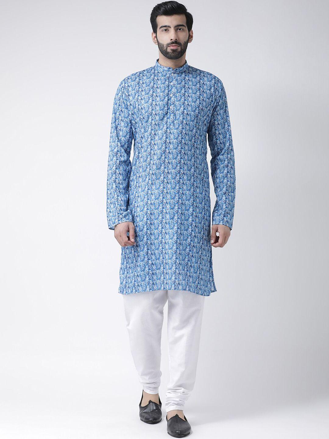 hangup men blue printed straight kurta