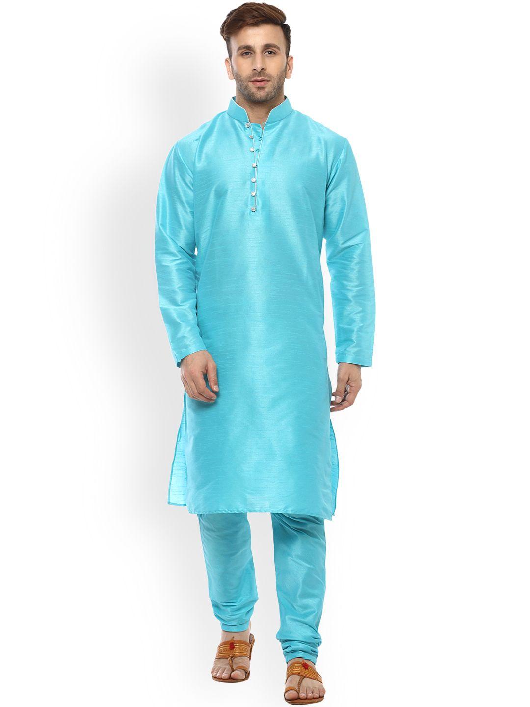 hangup men blue solid kurta with churidar