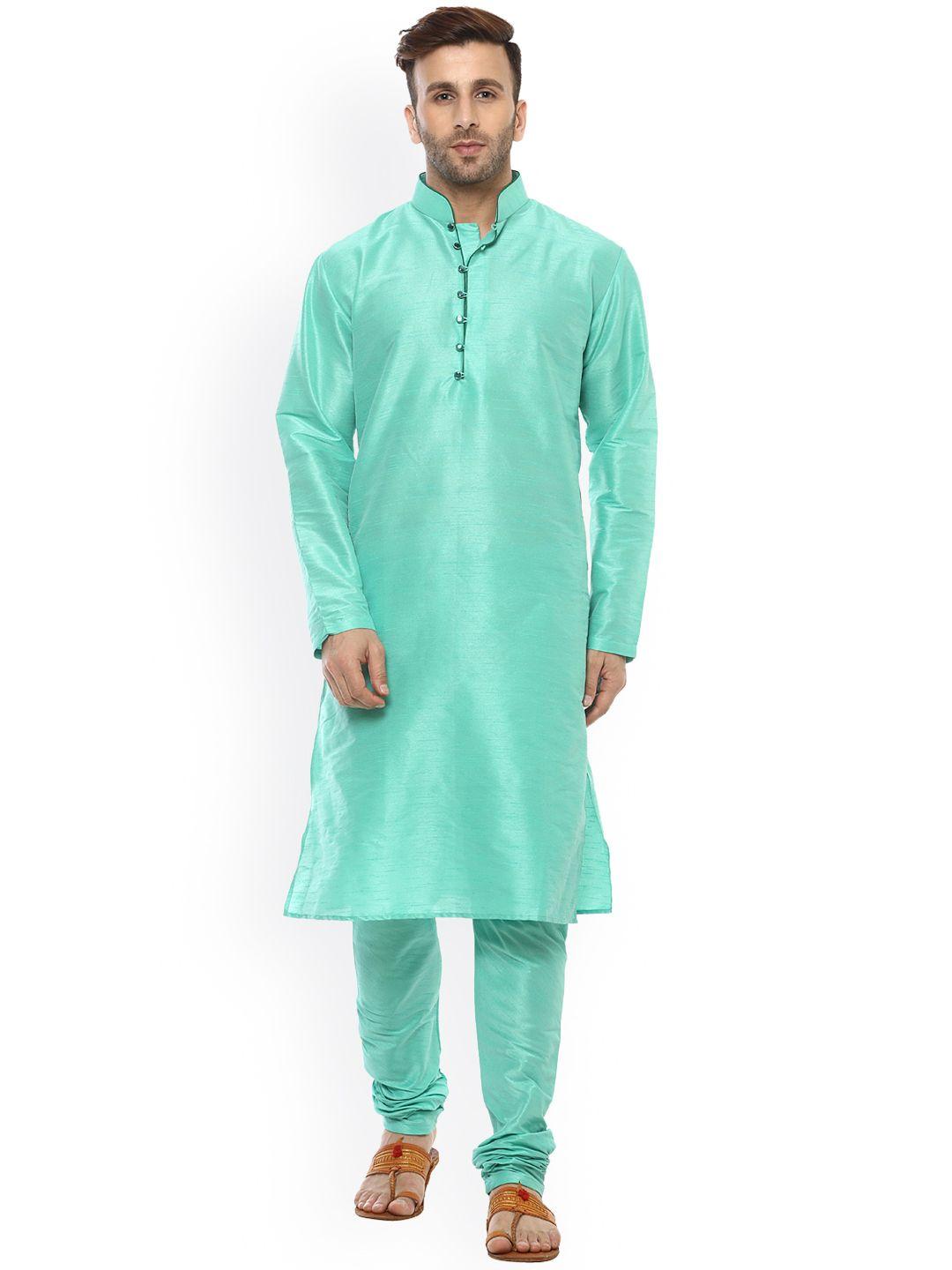 hangup men blue solid kurta with churidar