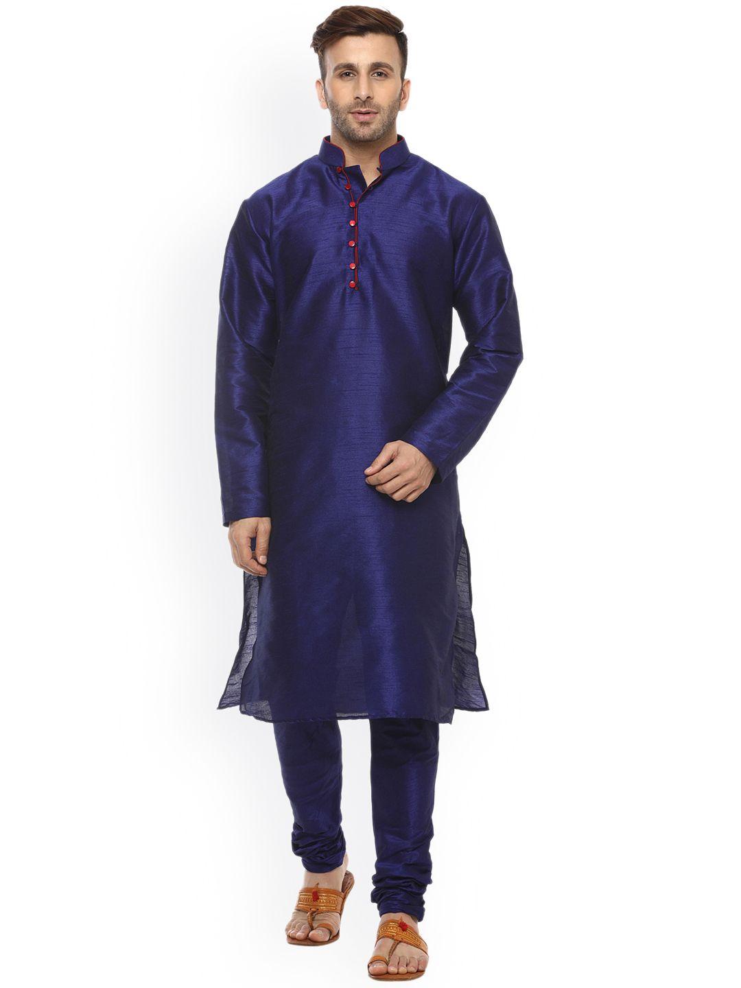 hangup men blue solid kurta with churidar