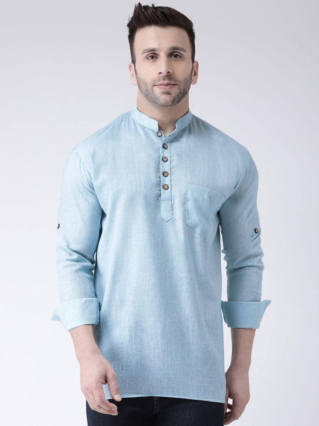 hangup men blue solid straight kurta